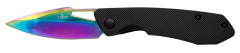 Coltello Third N85W manico de alluminio nero testurizzato, lama de 7 cm rifinita in titanio lucido rainbow. Con clip. 
