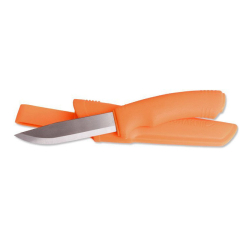 Morakniv STE-12492 Couteau de Bushcraft chasse de lame lisse de acier inoxydable de 10,9 cm, manche de polymère et caoutchouc TPE de couleur orange de haute visibilité. Comprend un étui en polymère orange avec clip et passant de ceinture.