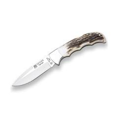 Couteau de chasse aux Joker avec cornes de cerf, feuille MOVA de 9 cm, ferrule en acier inoxydable, 155gr, NC19 + carte cadeau polyvalente