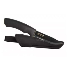 Morakniv STE-12491 couteau de Chasse Bushcraft BlackBlade lame noire de combiné bord et acier inoxydable de 10,9 cm, poignée de caoutchouc TPE noir. Comprend une gaine en polymère noir deavec clip. 