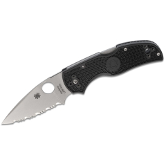 Spyderco STE-C41SBK5 Native 5 Klinge Klappmesser SpyderEdge gezackte CPM- S30V Stahlklinge 7,5 cm lang und schwarz FRN schwarz Griff. 4-facher Taschenclip 