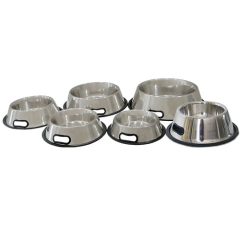 Abreuvoir pour chien en acier inoxydable avec poignées disponibles en différentes capacités.