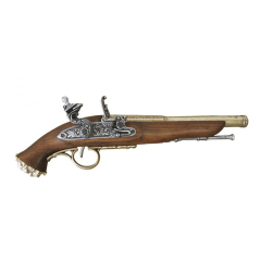  Réplica Pistola de Chispa Pirata del Siglo XVIII de 36 cm fabricada en metal y madera con mecanismo simulador de carga y disparo, no funciona, para decoración