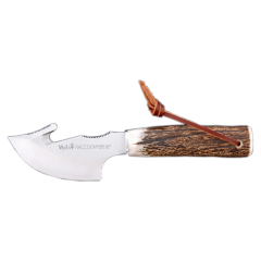 Cuchillo de caza Muela Raccoon RACCOON-8A, desollador, puño de asta de ciervo, virola de acero inoxidable, hoja de 8 cm + tarjeta multiusos de regalo
