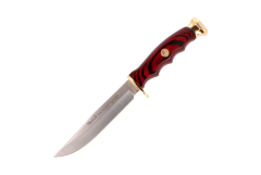 Cuchillo de caza Muela Ranger RANGER-12, puño de madera prensada coral y latón, tamaño total 22,5 cm + tarjeta multiusos de regalo