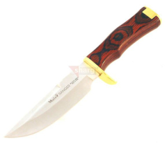 Cuchillo de caza Muela Ranger RANGER-13, puño de madera prensada coral y latón, hoja de 13,5 cm + tarjeta multiusos de regalo