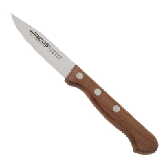 Couteau Mondador Arcos Palisander 270800 en acier inoxydable Nitrum et mango en palissandre à lame de 7,5 cm, avec housse de lame.