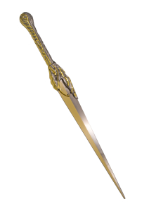 Dagger de Galadriel (S0304) Inoffizielle Replik, ist der Griff aus Stahl in Gold und Silber poliert fertig. Die Gesamtgröße ist de 46,5 cm die Klinge de Stahl hat eine Gold und verchromt beenden.