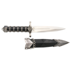 Daga S0509, pomolo e guardia in nichel, manico nero con dettagli in nichel, dimensione totale è di 27,5 cm lama in acciaio. contiene catena