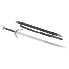 Espada de Geralt de Rivia The Witcher, hoja de acero y funda de piel negra, largo total 127,5 cm, réplica no oficial