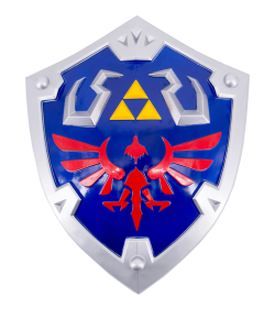 Escudo S4015 de Zelda réplica não oficial feita de resina e fibra de vidro, com os acessórios para poder carregá-lo, produto projetado para cosplay.