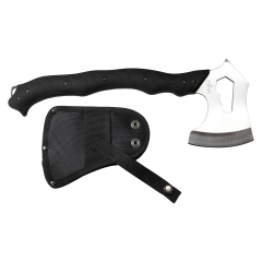 Hacha Third de acero inox 420, tamaño total de 37 cm, mango de ABS negro, con funda de nylon, S4100-1, herramienta para uso deportivo, pesca y caza