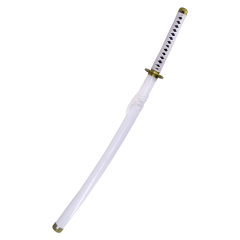 Katana S5021 Shusui Wado Ichimonji de Zoro de One Réplica não oficial de lâmina de aço de 103 cm de acabamento preto com corte em cetim, cabo com cordão branco, com suporte. Item nº S5021