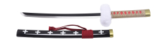 Katana S5055 de Trafalgar Law de One Piece unofficial replica de 45 cm lama de acciaio nero con taglio satinato, manico con incordatura marrone chiaro e Tsuba foderato in velluto, Katana con supporto.