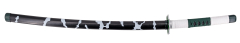 Katana S5091 de Demon Slayer - Replica non ufficiale de 103 cm, Lama de Acciaio Nero con Accenti Verdi, Impugnatura Stringata Bianca e Nera, Fodero Nero