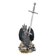 Espada miniatura de Excalibur e dragão, feita de resina, cor de níquel, réplica não oficial
