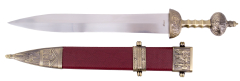 Gladius S6043R épée avec finition bronze et fourreau rouge, d'une longueur totale de 100 cm avec une lame en acier.