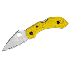 Couteau pliant Spyderco STE-C28SYL2 Dragonfly 2 Salt, lame de 5.7cm en acier H1 SpyderEdge ultra résistant à la corrosion, manche FRN jaune. Comprend un clip ambidextre à bascule.