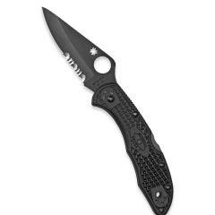 Spyderco STE-C11PSBBK Couteau tactique Delica 4 lames noires partiellement dentelées 7,3 cm en acier inoxydable VG-10 avec manche FRN noir. Clip pour ambidextre