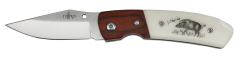 Faca Third K2465J, almofada de madeira, cabo de ABS com decoração de javali, lâmina de aço inoxidável de 6,5 cm.