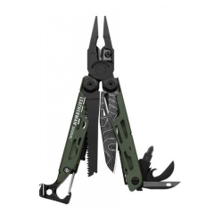 Leatherman STE-832692 Alicate Multiusos Signal en color Topo verde con 19 funciones, hoja de acero 420HC/carbono y DLC negro de 6,9 cm ideal para Supervivencia. Incluye Silbato de emergencia, Varilla de ferrocerio, Afilador de diamante y funda nylon