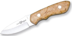 Cuchillo Traveller 11034 Miguel Nieto de 15 cms, con hoja de acero de 6,5 cms y mango de Madera natural de abedul rizado con funda de piel de primera calidad (marrón)