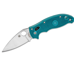 Couteau pliant Spyderco STE-C101PCBL2 Manix 2 avec lame lisse satinée CPM SPY27 de 8,6 cm de long et manche FRCP en bleu turquoise avec renfort en fibre de verre. Clip en acier inoxydable inclus