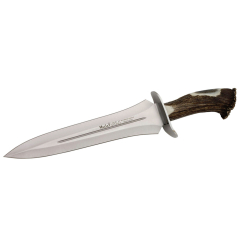 Cuchillo de caza Muela Ursus URSUS-25S, puño de asta de ciervo con roseta y defensa inoxidable, tamaño total 40 cm + tarjeta multiusos de regalo