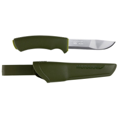 Morakniv STE-12493 Messer de Bushcraft Jagd de glatte Klinge aus rostfreiem Stahl de 10,9 cm, Griff de Polymer und TPE-Gummi de olivgrüner Farbe. Inklusive grüner Polymerscheide mit Clip und Gürtelschlaufe.
