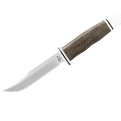 Couteau de chasse Buck Knive Woodsman Pro Lame de 10,2 cm en acier S35VN, manche en toile Micarta® verte avec pommeau/garde en aluminium. Comprend un étui en cuir véritable noir
