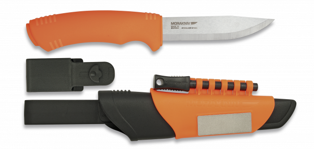 Morakniv faca de sobrevivência, cabo de borracha e bainha ABS, pedra de amolar diamante, pedra e 2 presilhas 17293
