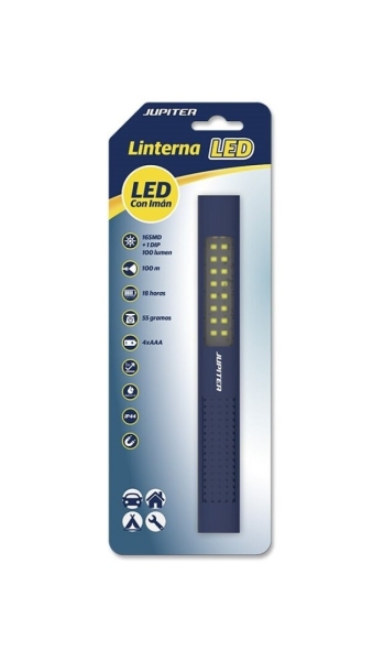 Jupiter lanterna de trabalho de barra multiled 100lm - com íman - resistência ip44 - funciona com 4 pilhas aaa (não incluídas) - cor azul