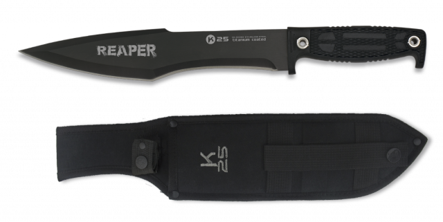 Faca Cortacañas K25 Reaper com mango de borracha e aço inox 22 Cm. inclui bainha de nylon