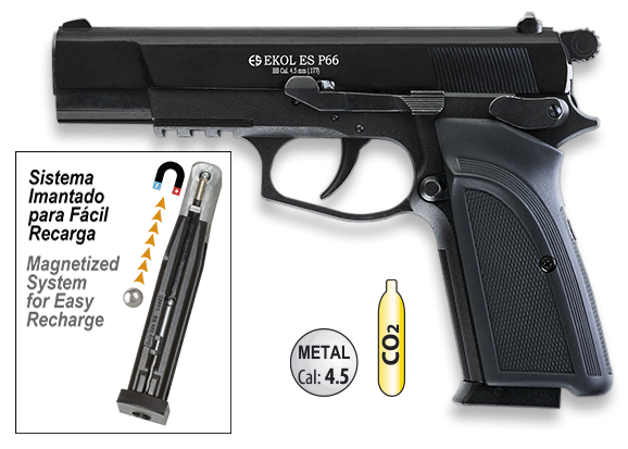 Ekol Es P66 Pistola Co2 Preta Cal. 4.5