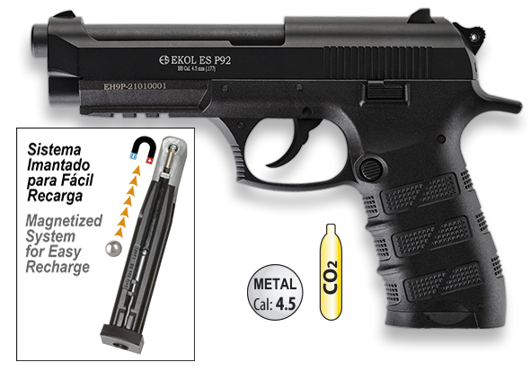 Ekol Es P92 Pistola Co2 Preta Cal. 4.5