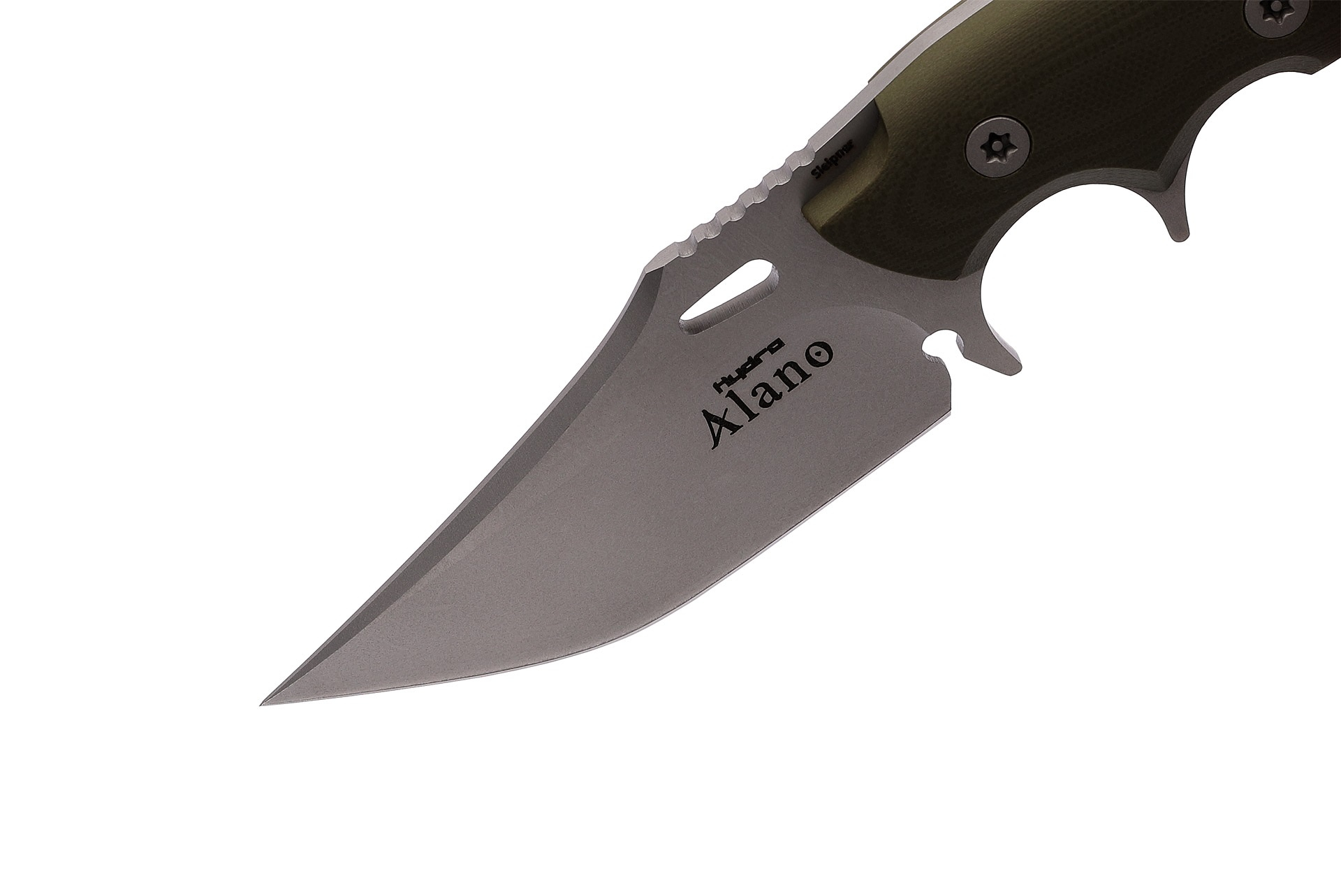 Faca Alano Tactical na cor verde, Faca com lâmina em aço Sleipner, cabo em G10 com detalhes exclusivos, bainha em Kydex, A ferramenta ideal para desafios e aventuras tácticas. Fabricada em Espanha.