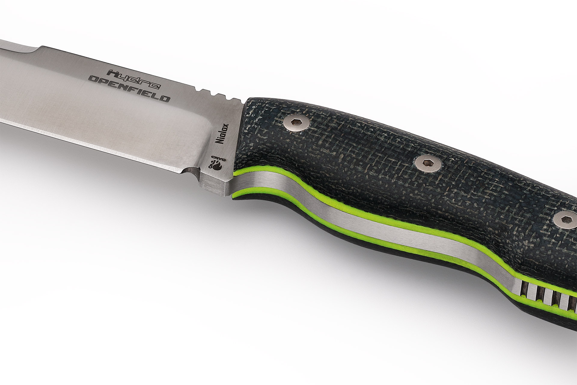 Faca de sobrevivência Hydra OPENFIELD com 125 mm Niolox SB1, cabo azul Micarta Jute, inclui bainha kydex