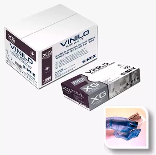 Caixa de luvas de vinil azul sem pó multiusos tamanho xg -100u.
