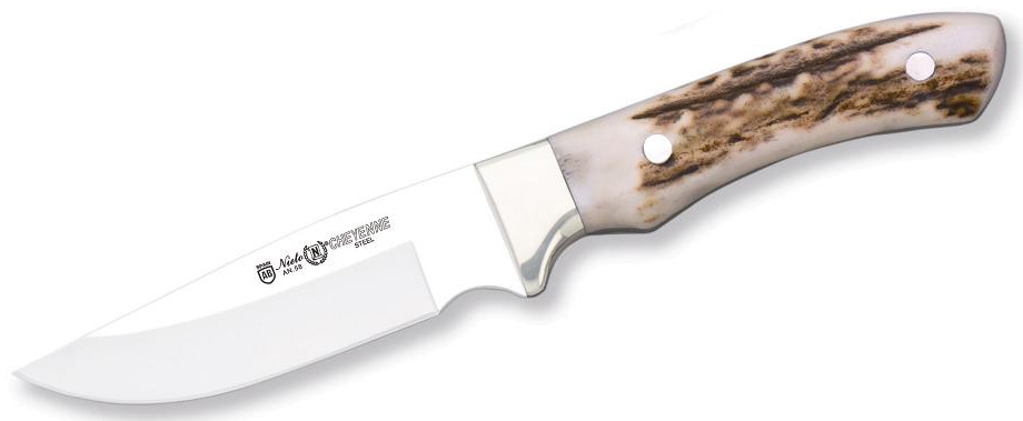 Faca de Cheyenne 9013 Miguel Nieto 21 CMS, com chapa de aço de 10 cms e mango de chifre de veado com capa de couro premium (Brown)