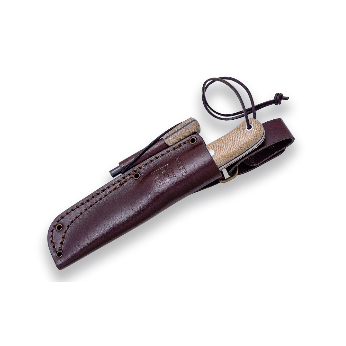 Faca de sobrevivência Joker S Trapper CM124-P, mango micarta bege, lâmina de 10 cm, com bainha de couro e pedra, ferramenta de pesca, caça, acampamento e trekking