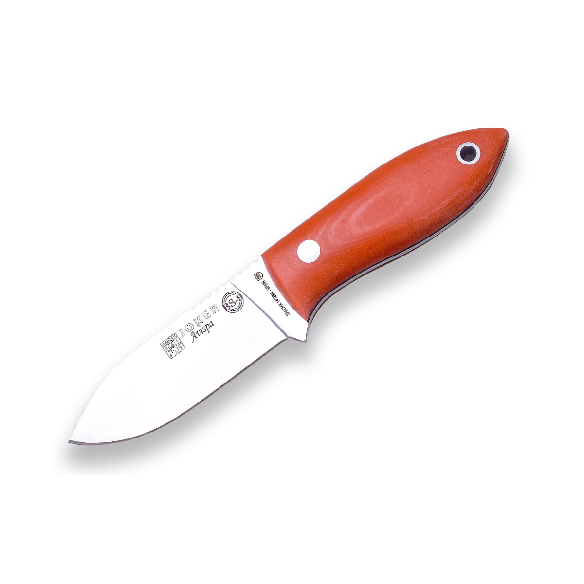 Faca de pescoço Vespa Joker CN117 mango laranja Micarta com aço inoxidável 1,4116 (MoVa) 100 gramas 8 cm lâmina de aço, inclui coldre kydex e paracord + cartão presente de múltiplos propósitos