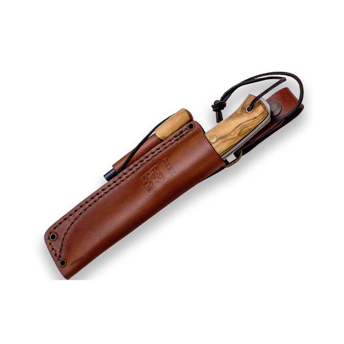 Faca de caça desportiva Joker Ember F CO123-P, bainha de couro castanho com pedra, lâmina de 10,5 cm, mango oliveira, ferramenta de pesca, caça, acampamento e trekking
