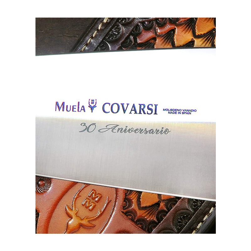 Edição limitada Faca de leilão 30º aniversário Muela COVARSÍ-C.TH, lâmina de aço MoVa 24,5 cm, mango raiz de álamo estabilizada