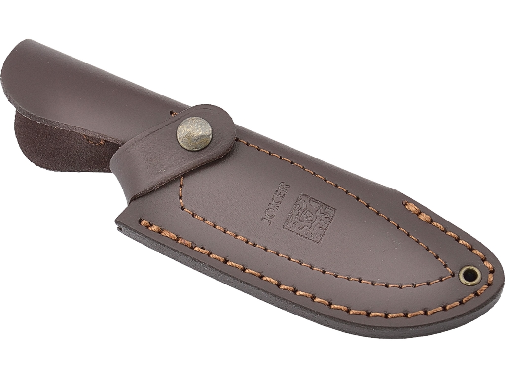 Montagem de faca com cabo de madeira vermelha e folha de 11 cm, couro, 195 gr, Joker CR58 + multiuso cartão do presente