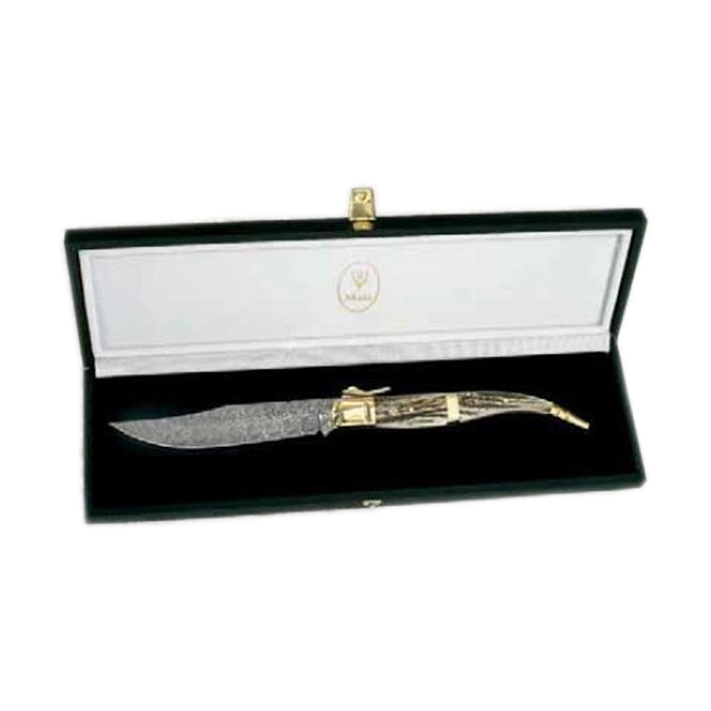 Coleção de faca Muela trabalho CURRO-A. DAM, aço inoxidável aço de Damasco, 12,5 cm, chifre e bronze, total do tamanho 27,5 cm + cartão de presente de múltiplos propósitos