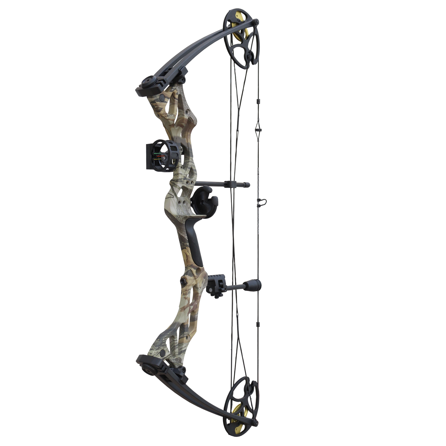 KIT - Arco composto por polias Hellbow Fossil ajustável de 30 a 70 LBS e uma abertura de 25 a 31, arco colorido God Camo com múltiplos acessórios.