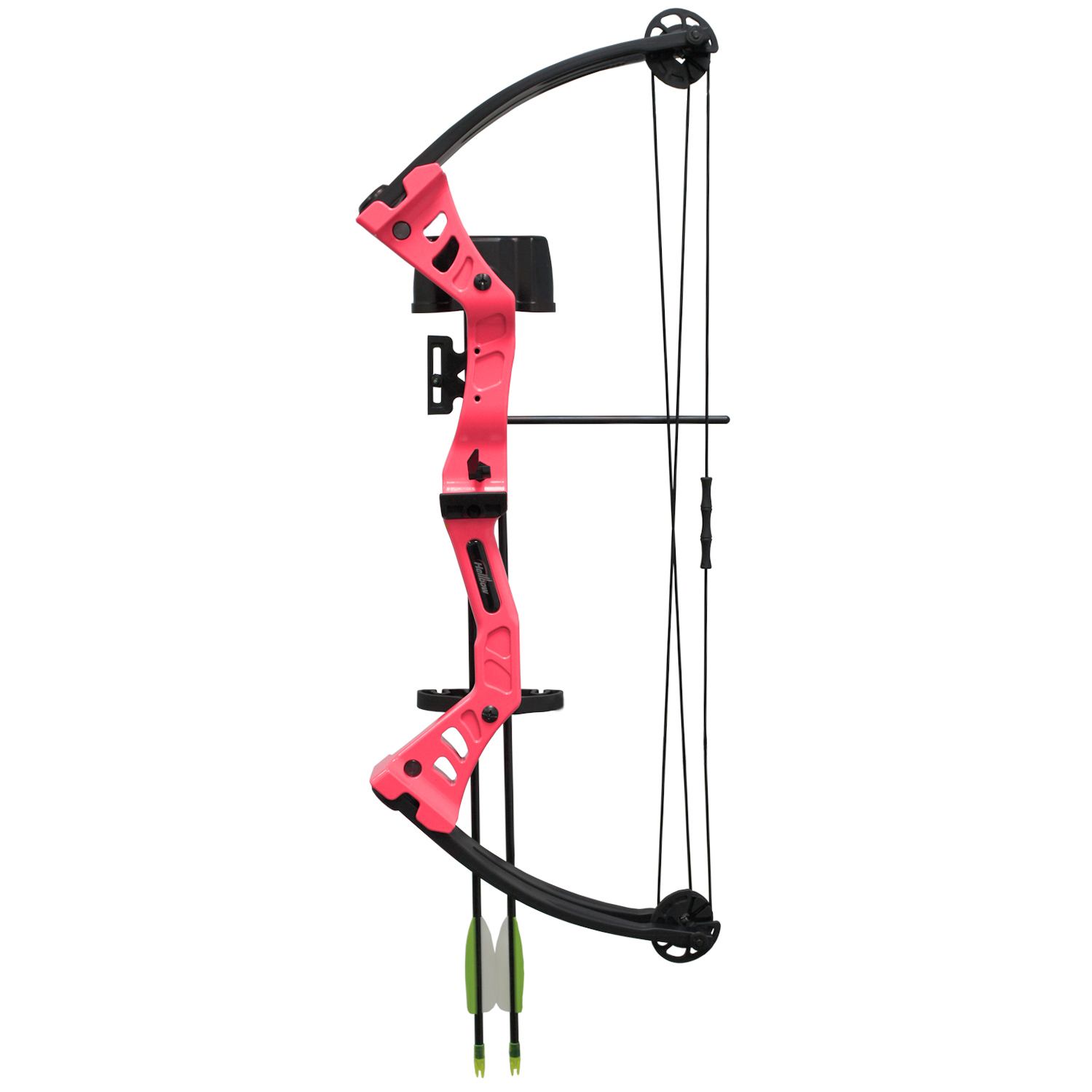 Arco composto Hellbow Besra de iniciação com polias ajustáveis de 19-25 LBS e uma abertura de 19 - 20,5, Aarco para destro de cor rosa, tem um kit completo com Quiver.