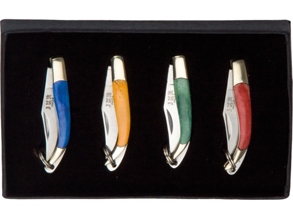 Conjunto de 4 facas miniatura Joker com virola de latão e mango osso JK0193