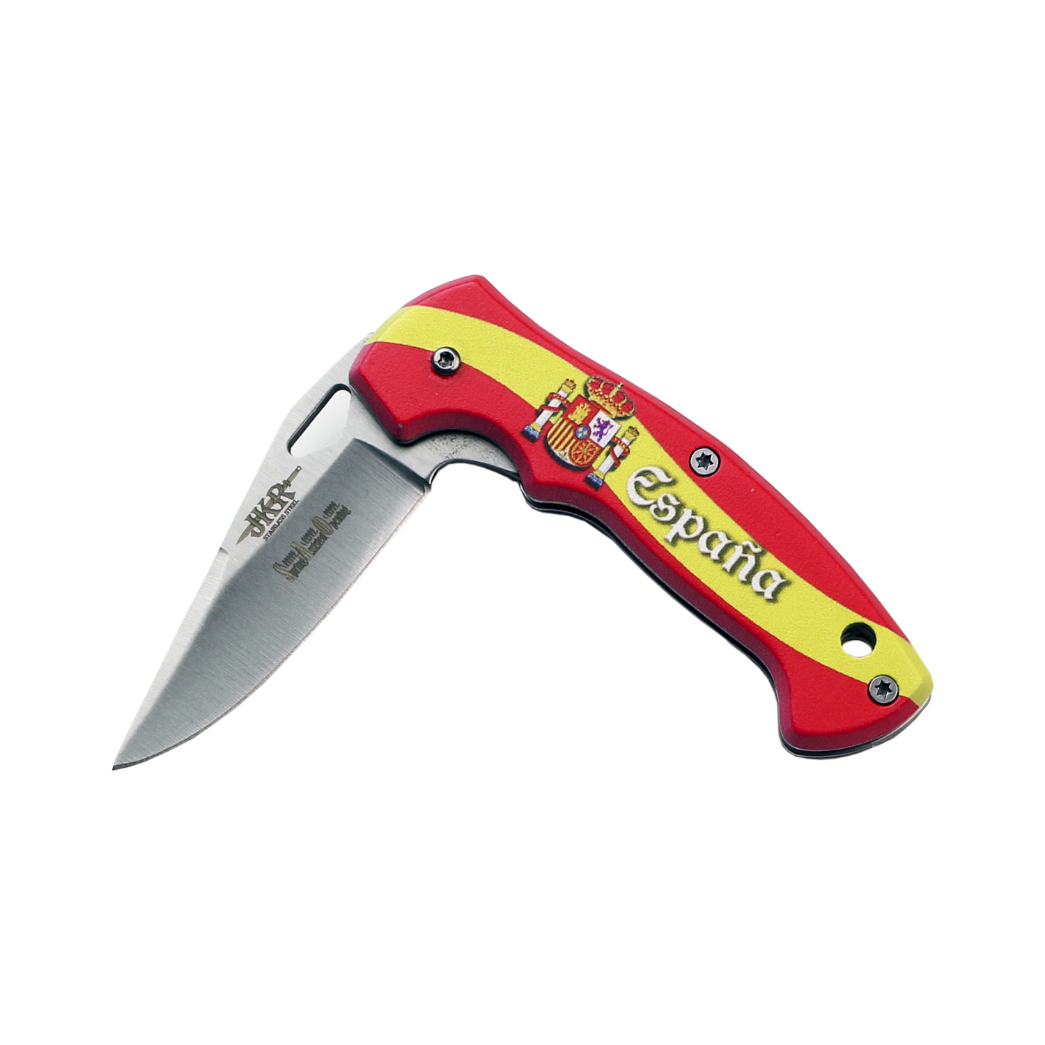 Set de Navajas decoração Espanha de 6 Peças, Lâmina de 5,5 cm, Facas com Abertura . Cabos de Polímero com decoração Espanha. JKR0696.
