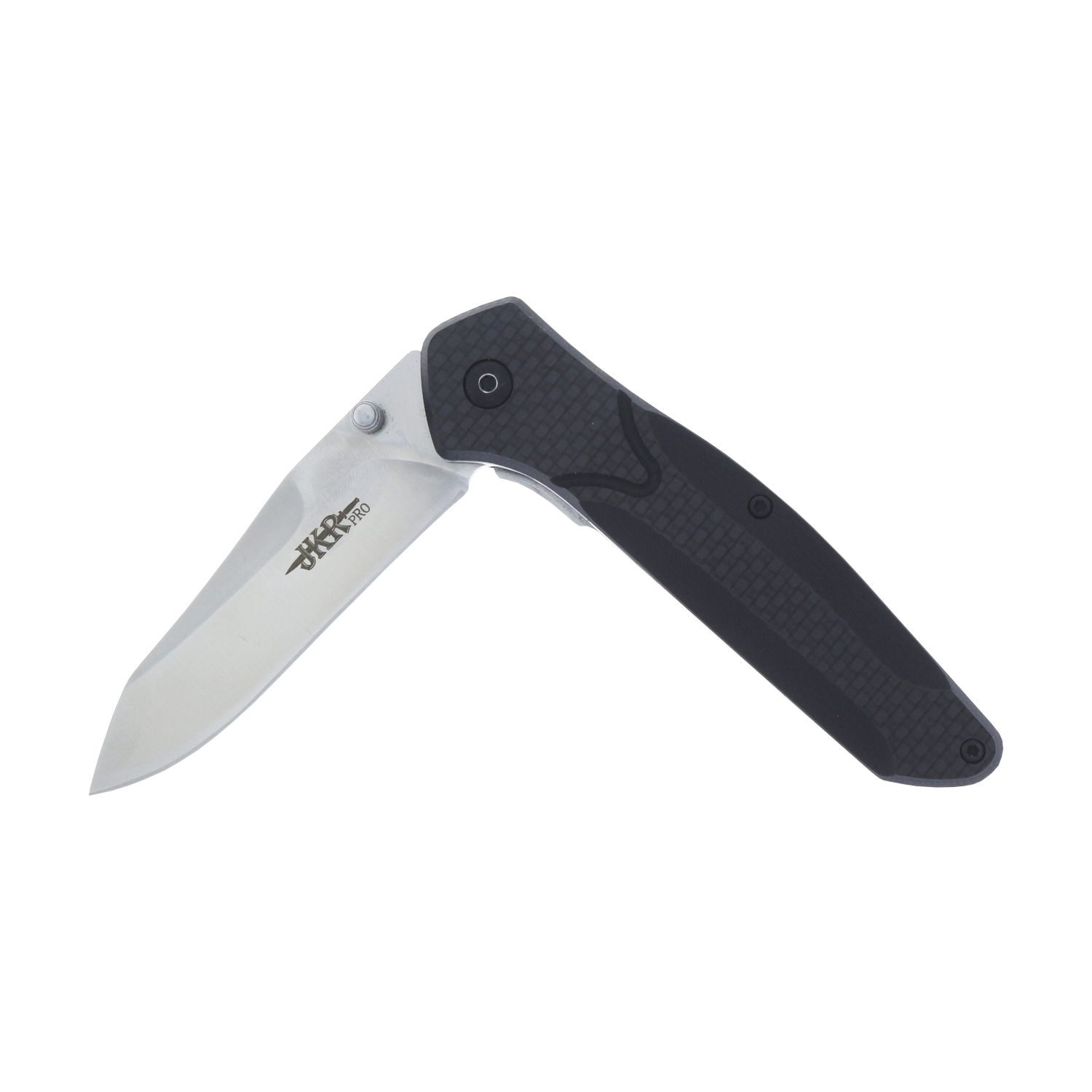 Canivete de abertura JKR, cabo de fibra preta de 11,5 cm e lâmina de aço D2 acetinado de 8 cm, incl. clipe para cinto, comprimento total de 19,5 cm, PRO10001.